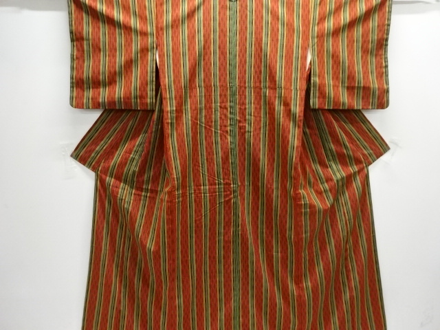 よろけ縞模様織り出し手織り紬着物